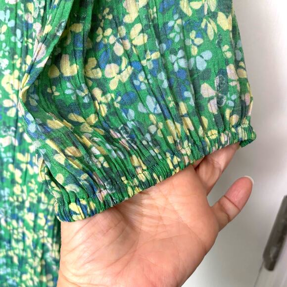 Zac & Rachel Wms M Green Floral Button Front Gauzy Top Ruffle Trim Cottagecore - Picture 8 of 11